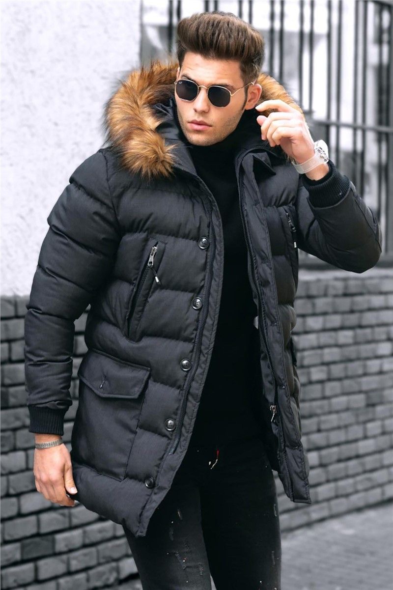 Madmext Men's Fur Puffer Coat - Black #290220