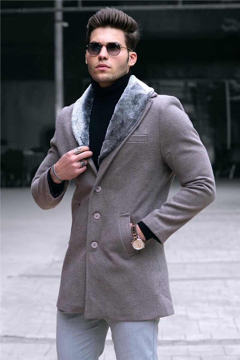 Madmext Men's Fur Overcoat - Vizon #290291