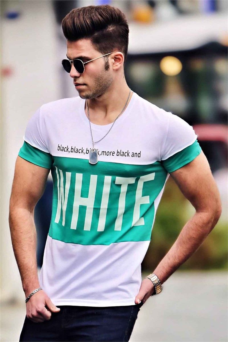 T-shirt da uomo 3067 - bianca con verde 285912