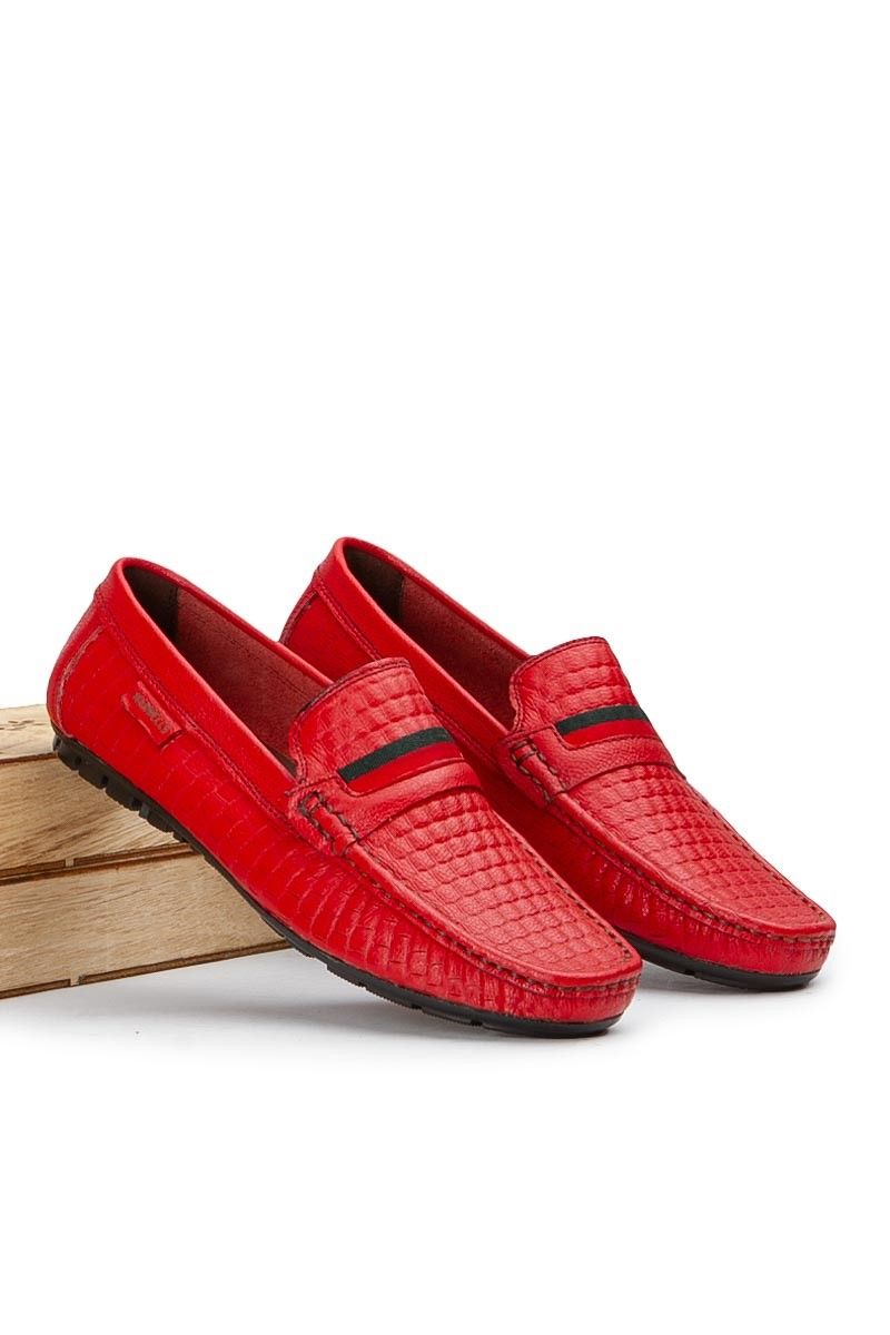 Marwells Men's Real Leather Embossed Loafers - Red #2021456