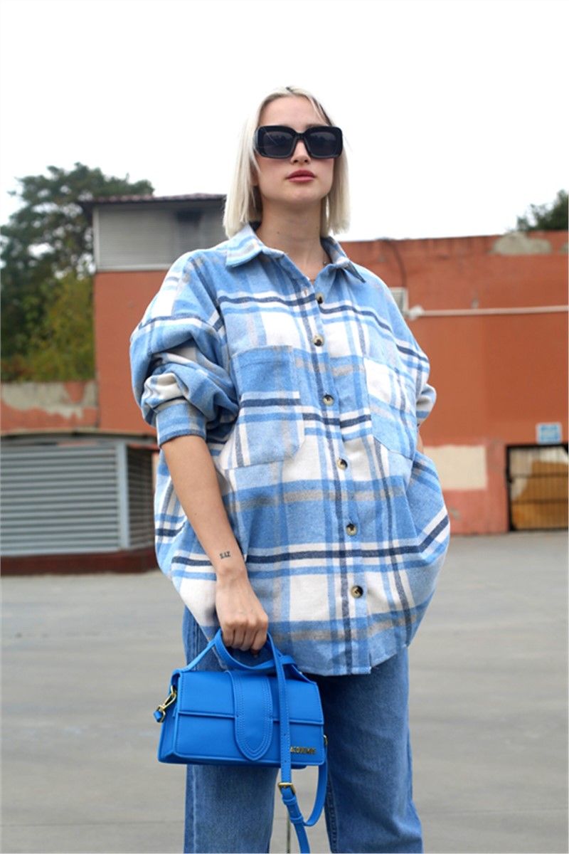 Women's Plaid Oversize Shirt MG1589 - Blue #362905