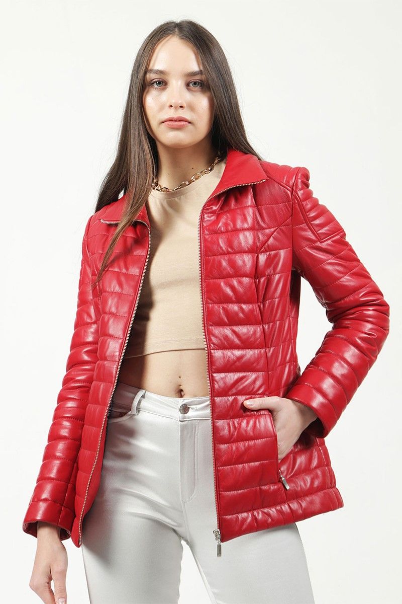 Women's Real Leather Jacket - Red #317788