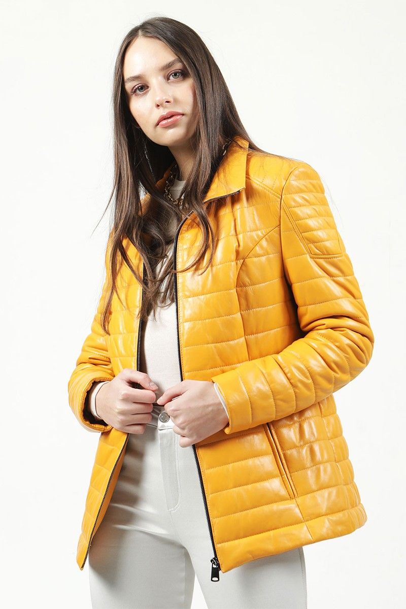 Women's Real Leather Jacket - Yellow #317790