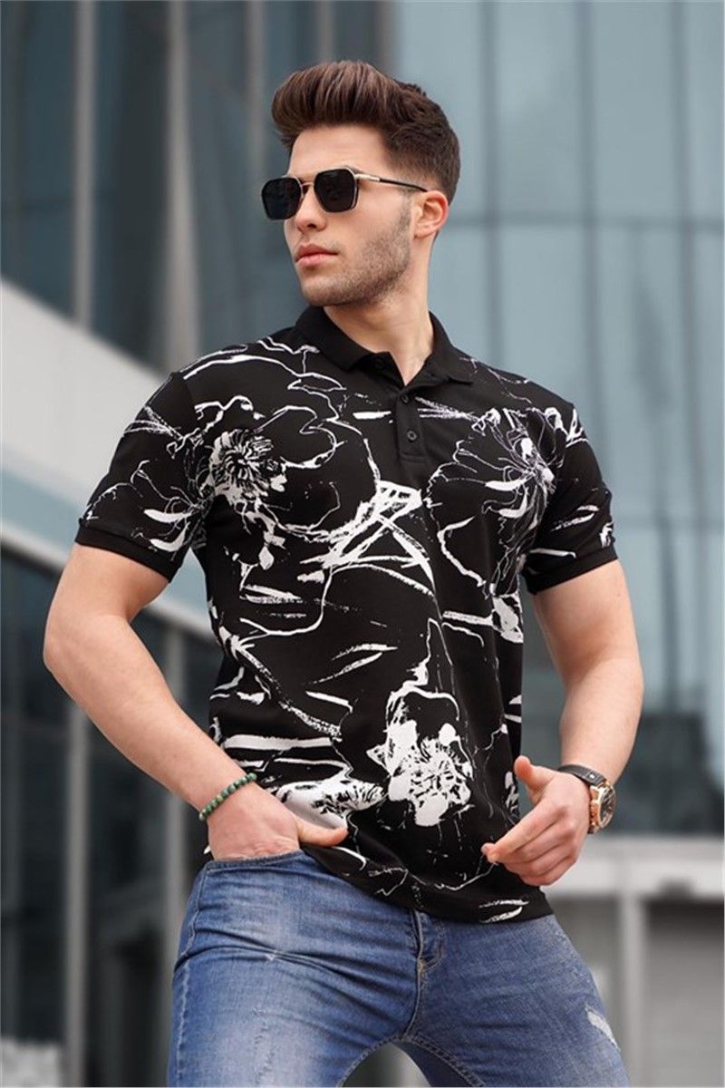 Men's t-shirt with collar - Black #328778