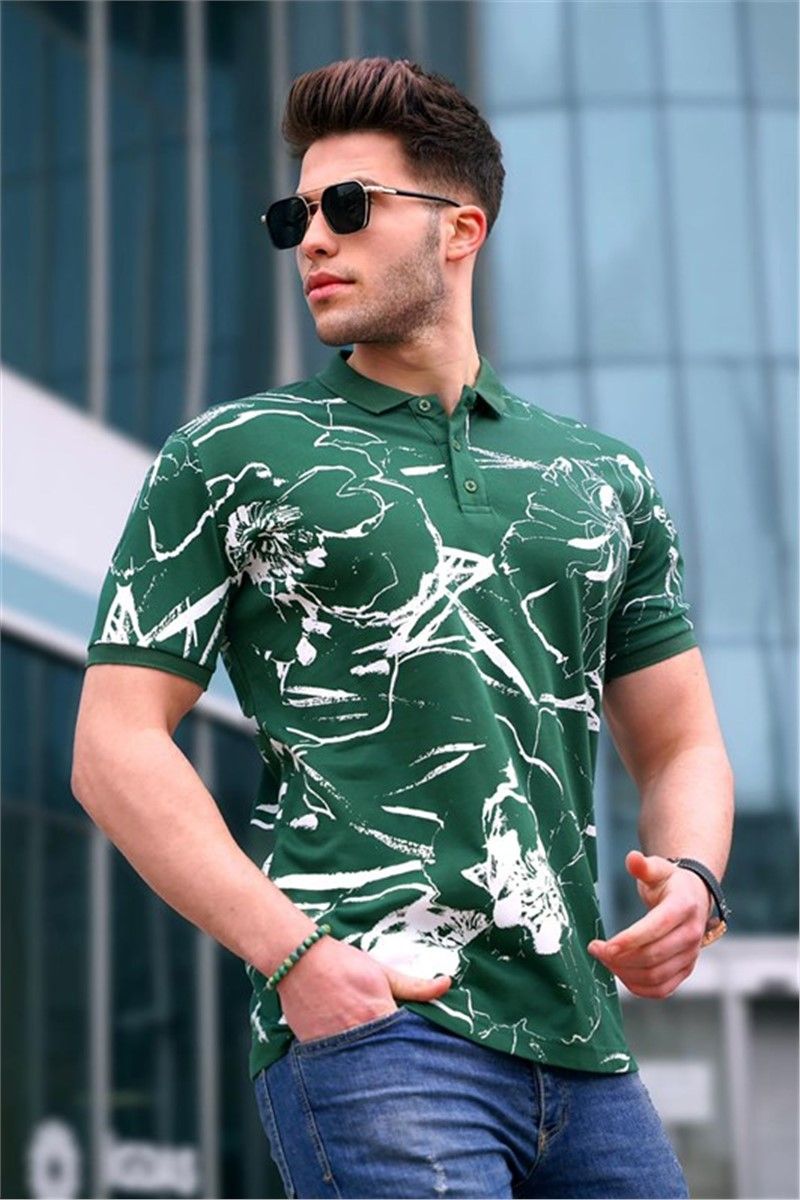 Men's t-shirt with collar - Green #328774