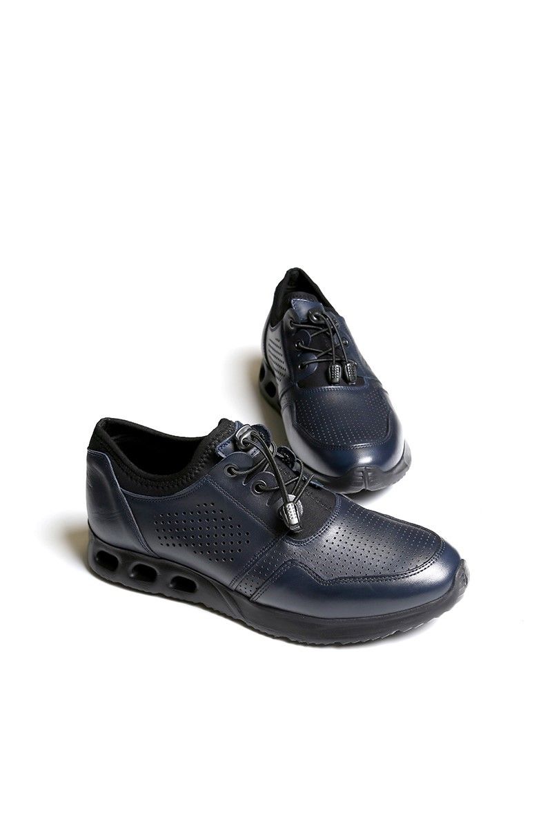 Men's Real Leather Trainers - Navy Blue #2021083440