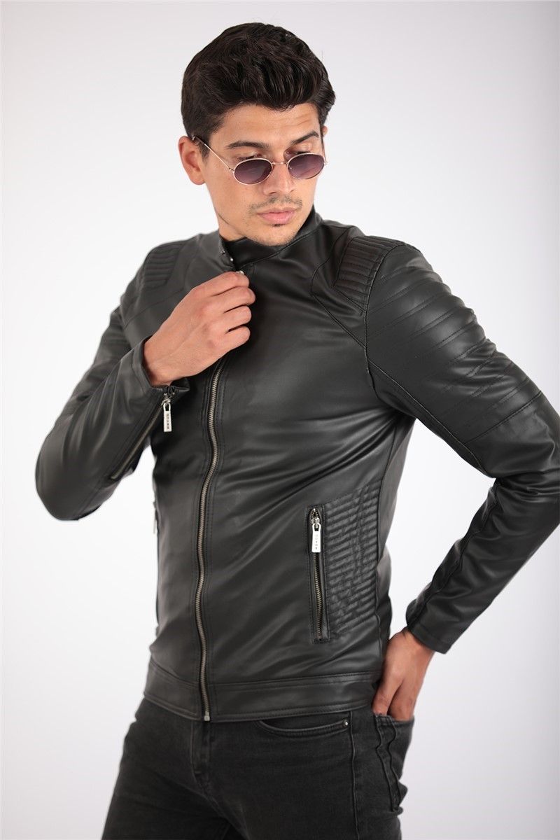 Muška kožna jakna - Crna 2021083150