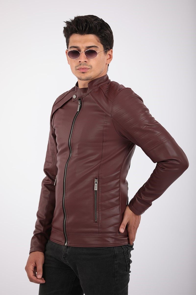 Muška kožna jakna - Bordo 2021083171