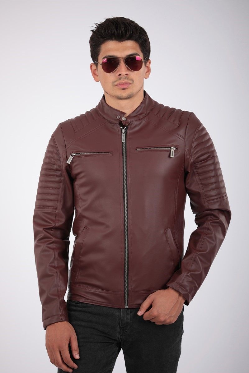 Men's Biker faux leather jacket - Bordo 2021083177