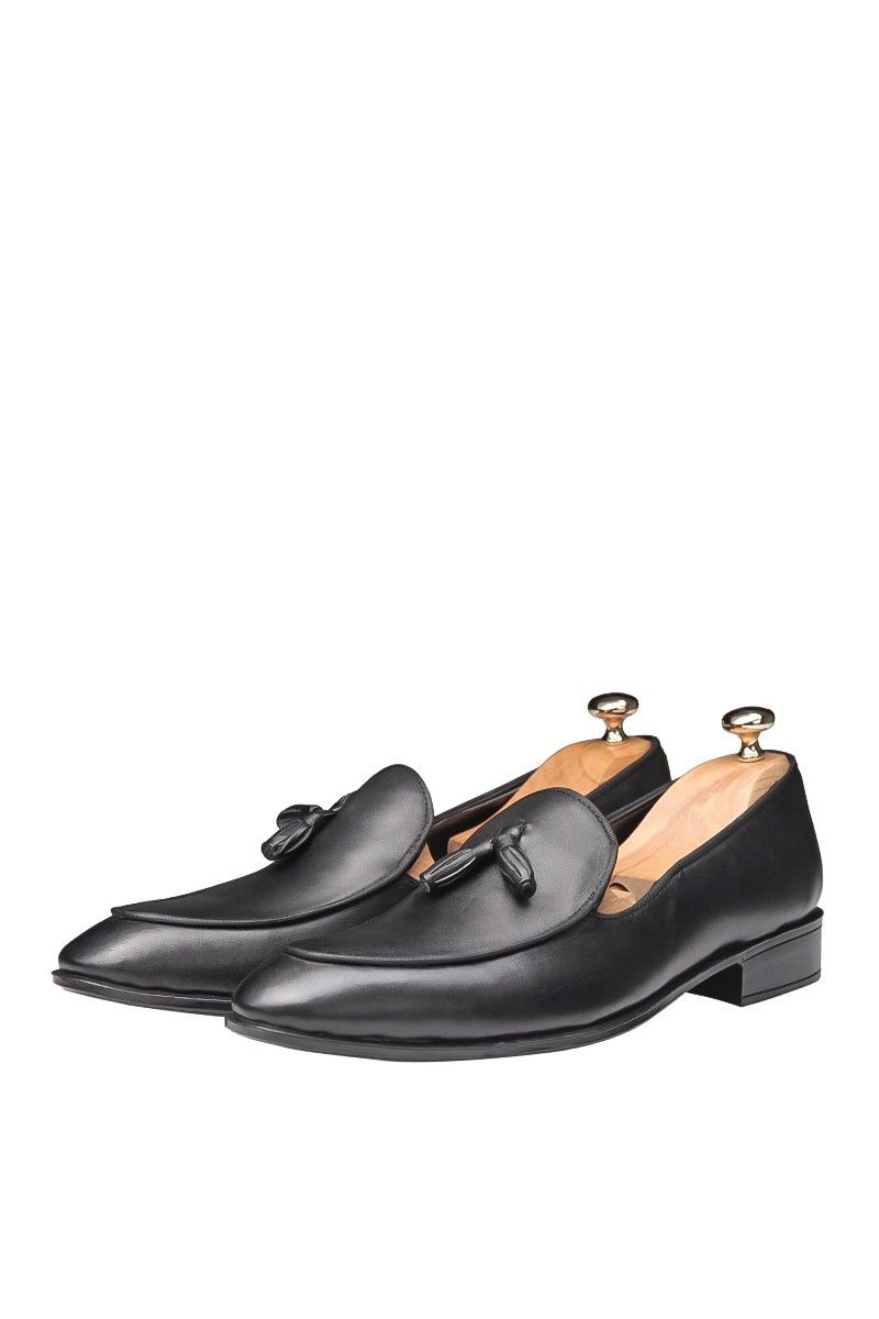 Ducavelli Men's Real Leather Tassel Shoes - Black #202091