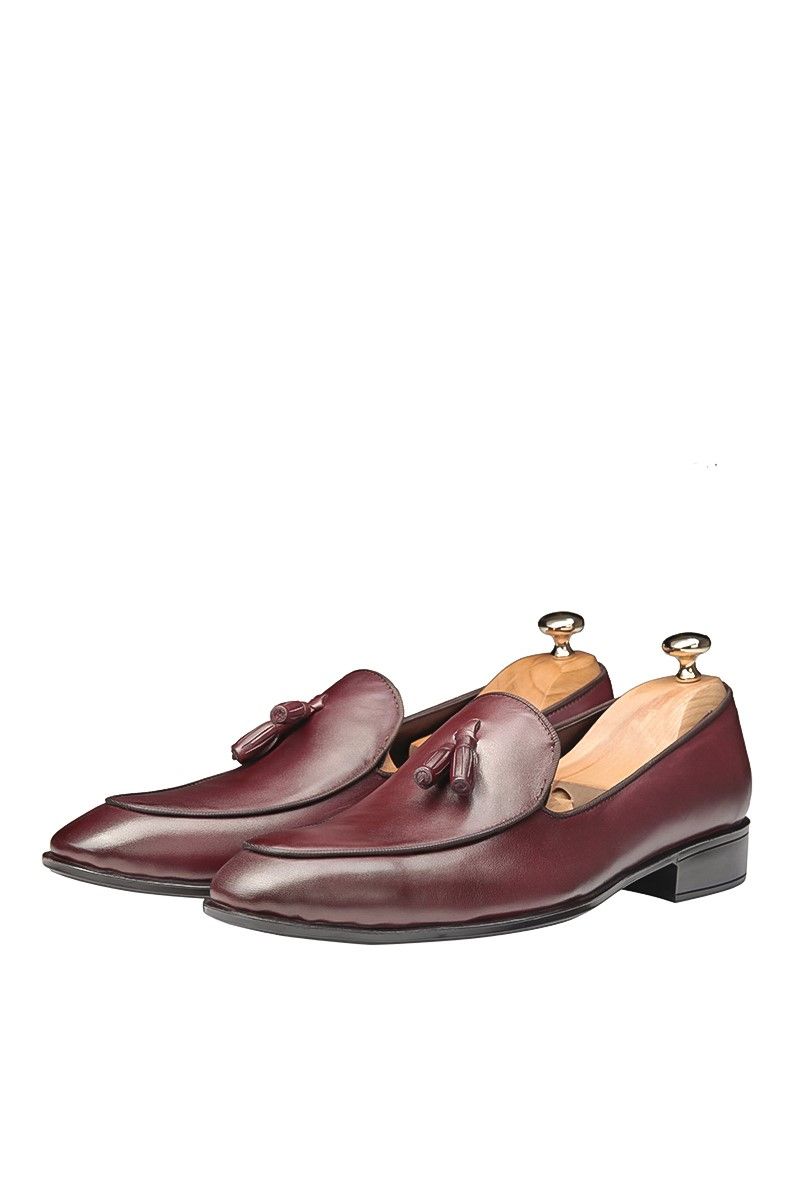 Ducavelli Men's Real Leather Tassel Shoes - Burgundy #202089