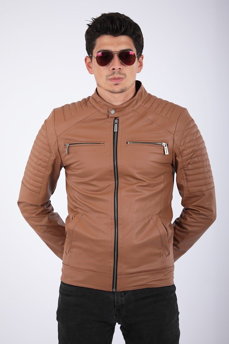Men's Fashion Faux leather  jacket - Cinnamon 2021083158