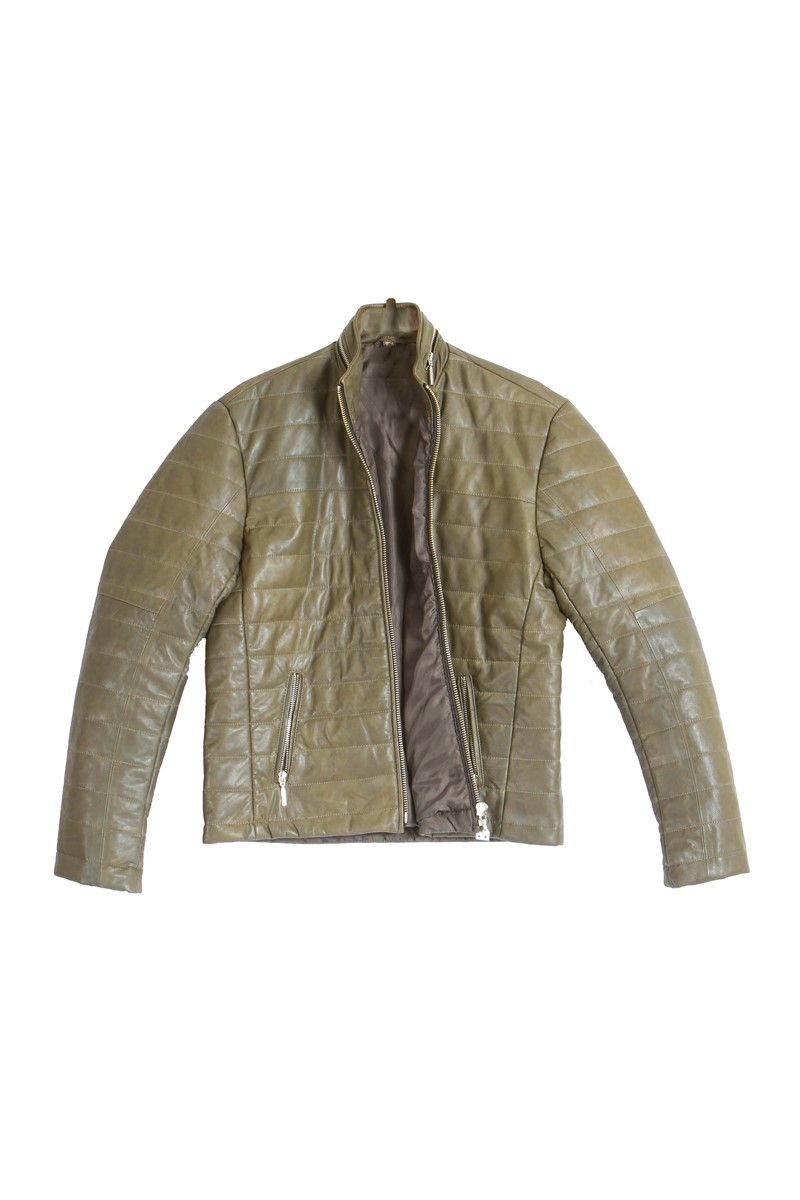 Men's Real Leather Jacket - Khaki #2081483