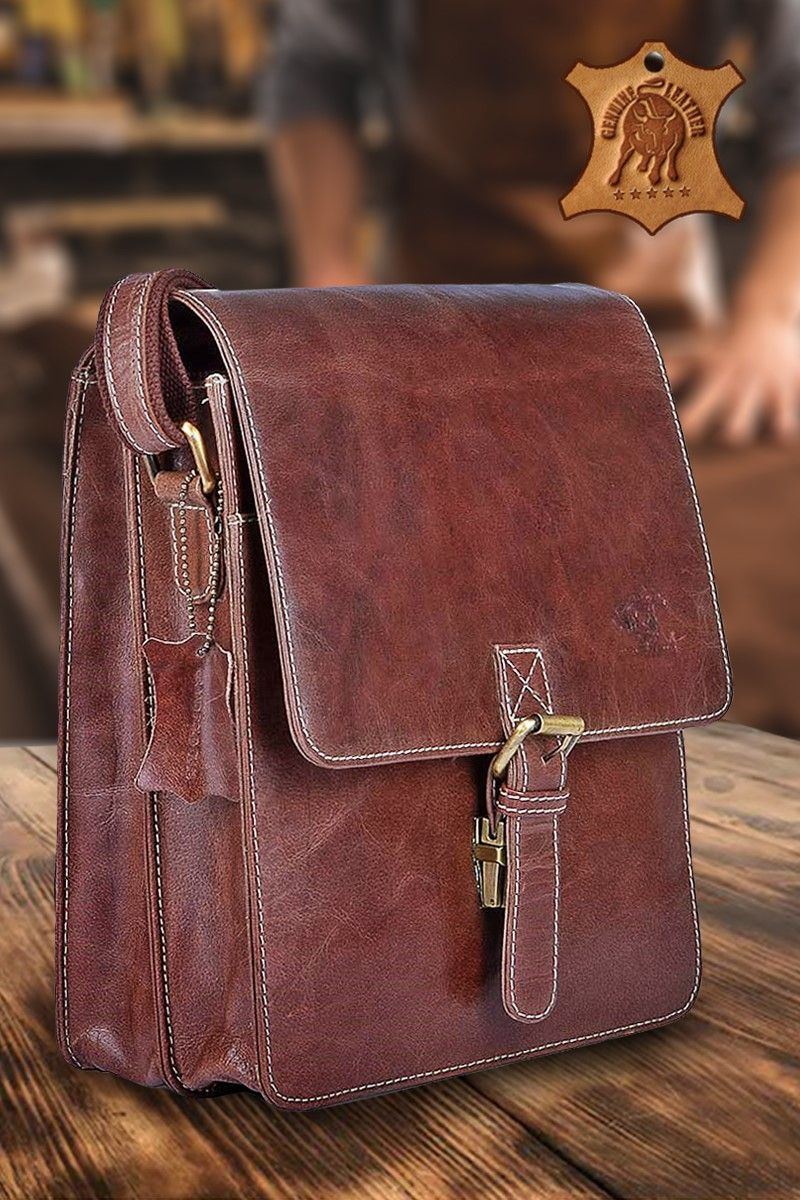 Leather Satchel Bag - Brown #997611