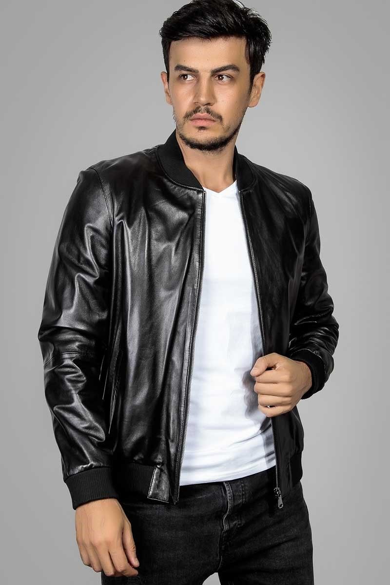 Leonardo Men's Real Leather Jacket - Black #266585