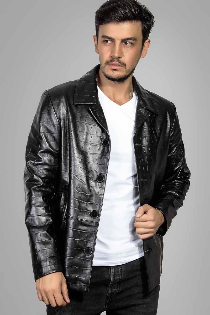 Leonardo Men's Real Leather Jacket - Black #266589