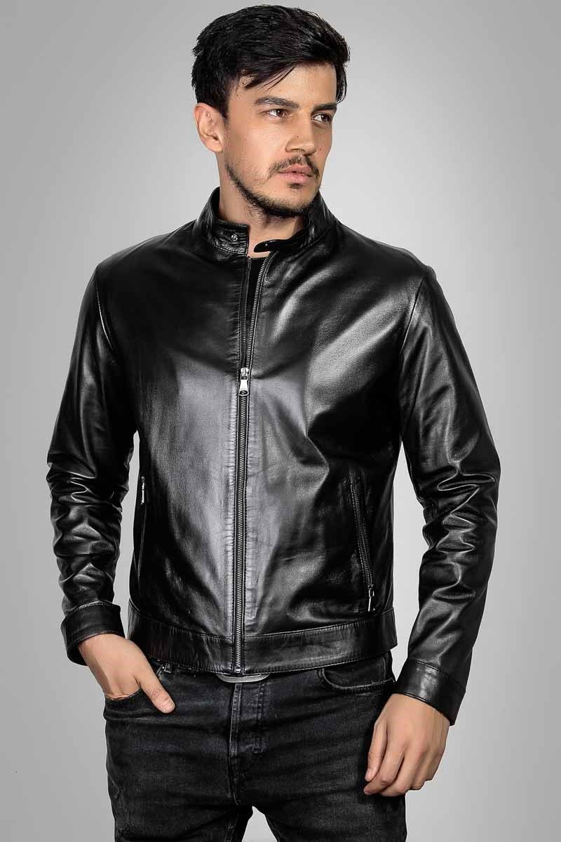 Euromart - Leonardo Men's Real Leather Jacket - Black #266592