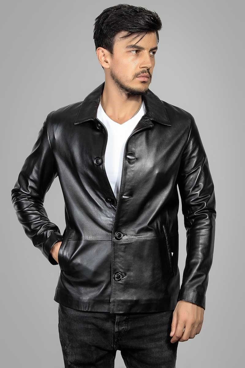 Leonardo Men's Real Leather Jacket - Black #266602