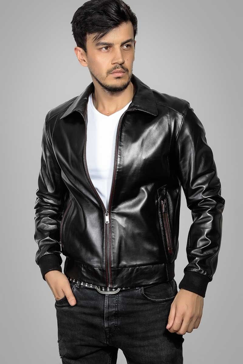 Leonardo Men's Real Leather Jacket - Black #266613