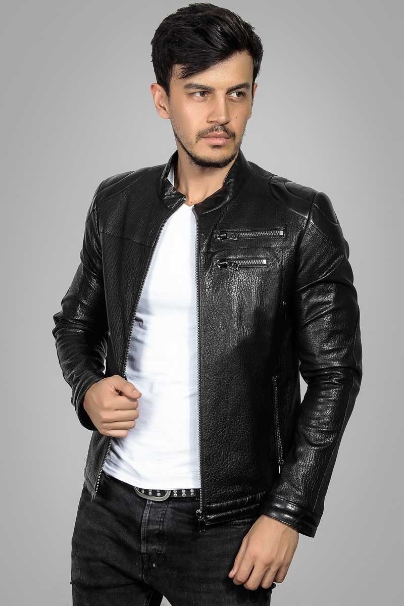 Leonardo Men's Real Leather Jacket - Black #266617