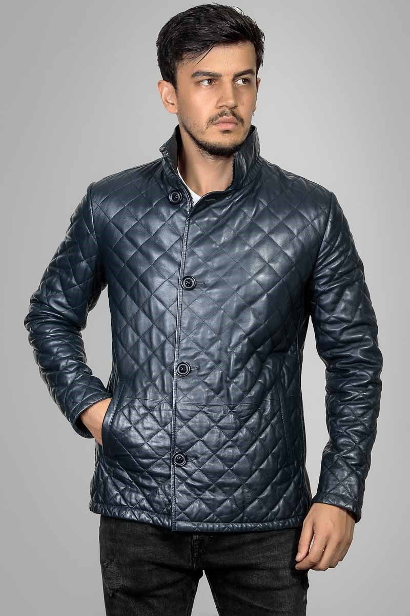 Leonardo Men's Real Leather Jacket - Dark Blue #266620
