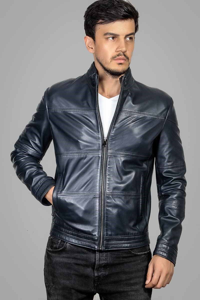 Leonardo Men's Real Leather Jacket - Dark Blue #266604
