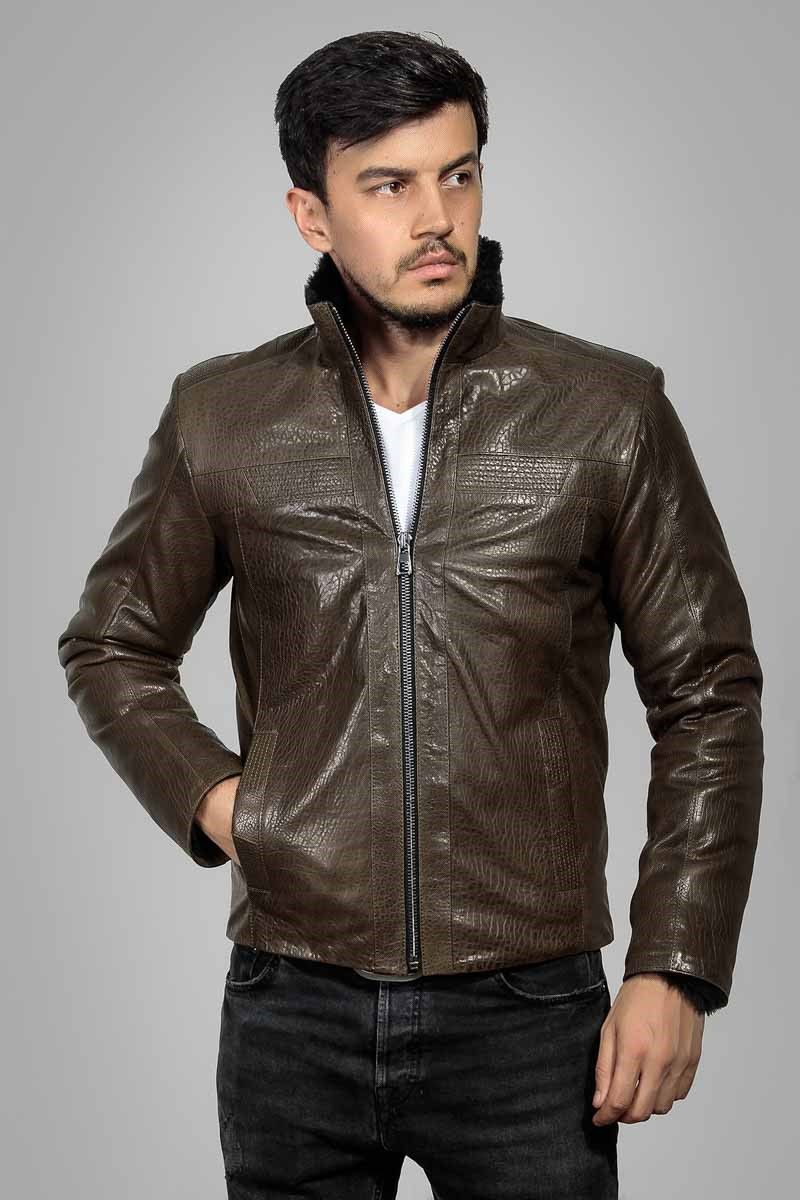 Leonardo Men's leather jacket - Khaki V987595 #266588