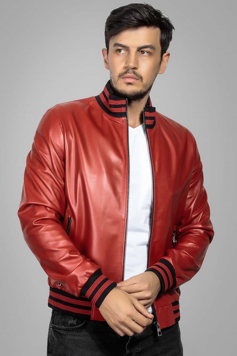 cherry colour leather jacket