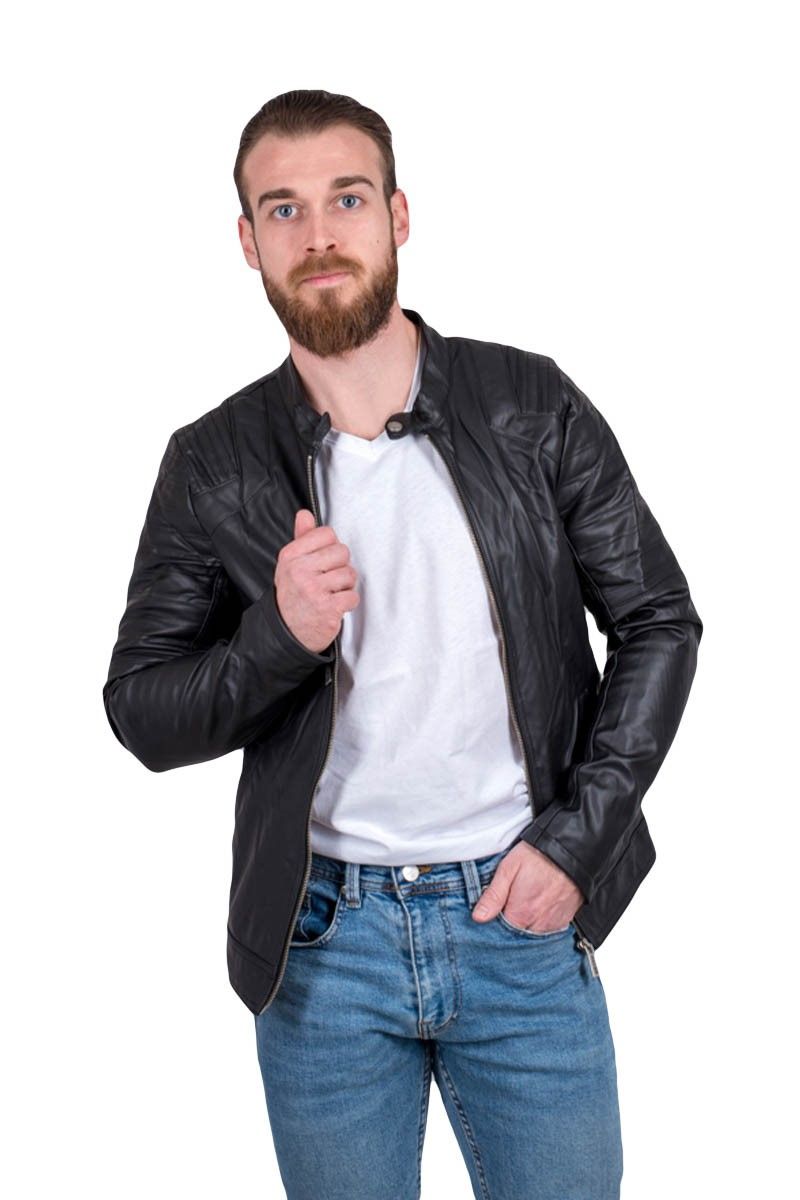 Muška kožna jakna - Crna 20210835216