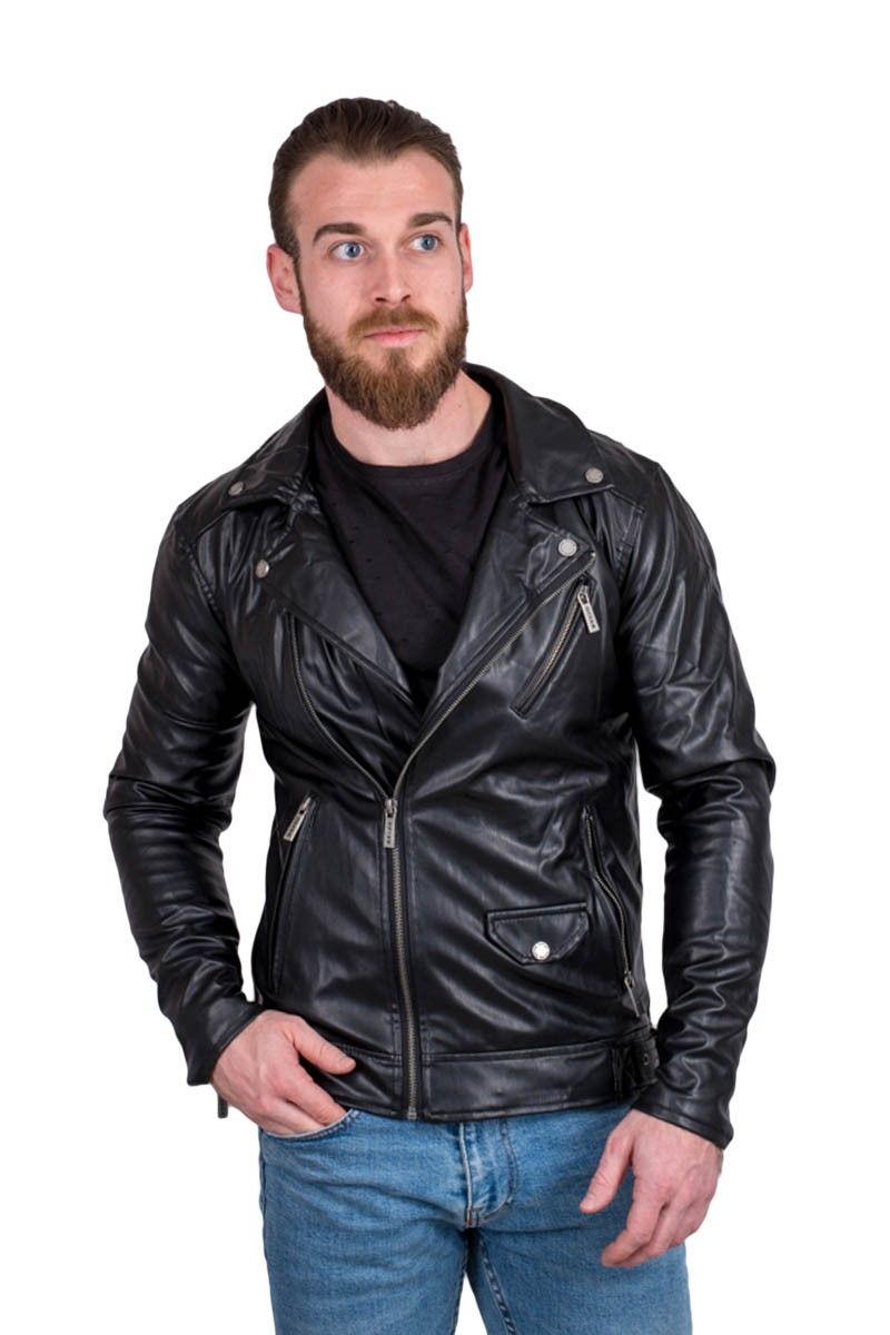 Muška kožna jakna - Crna 20210835218