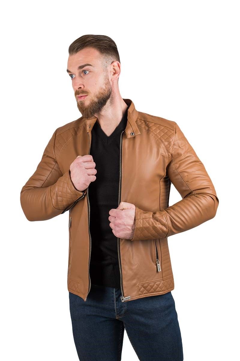 Men's leather jacket - Camel 20210835139
