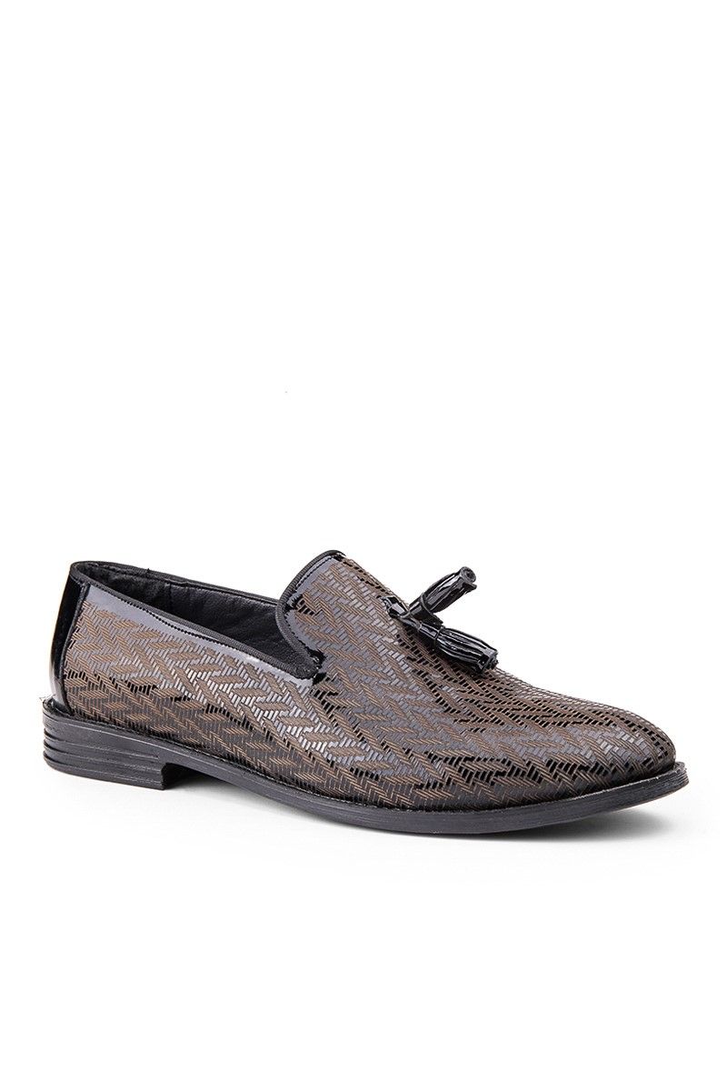 Ducavelli Men's Real Leather Herringbone Tassel Loafers - Brown #362514796