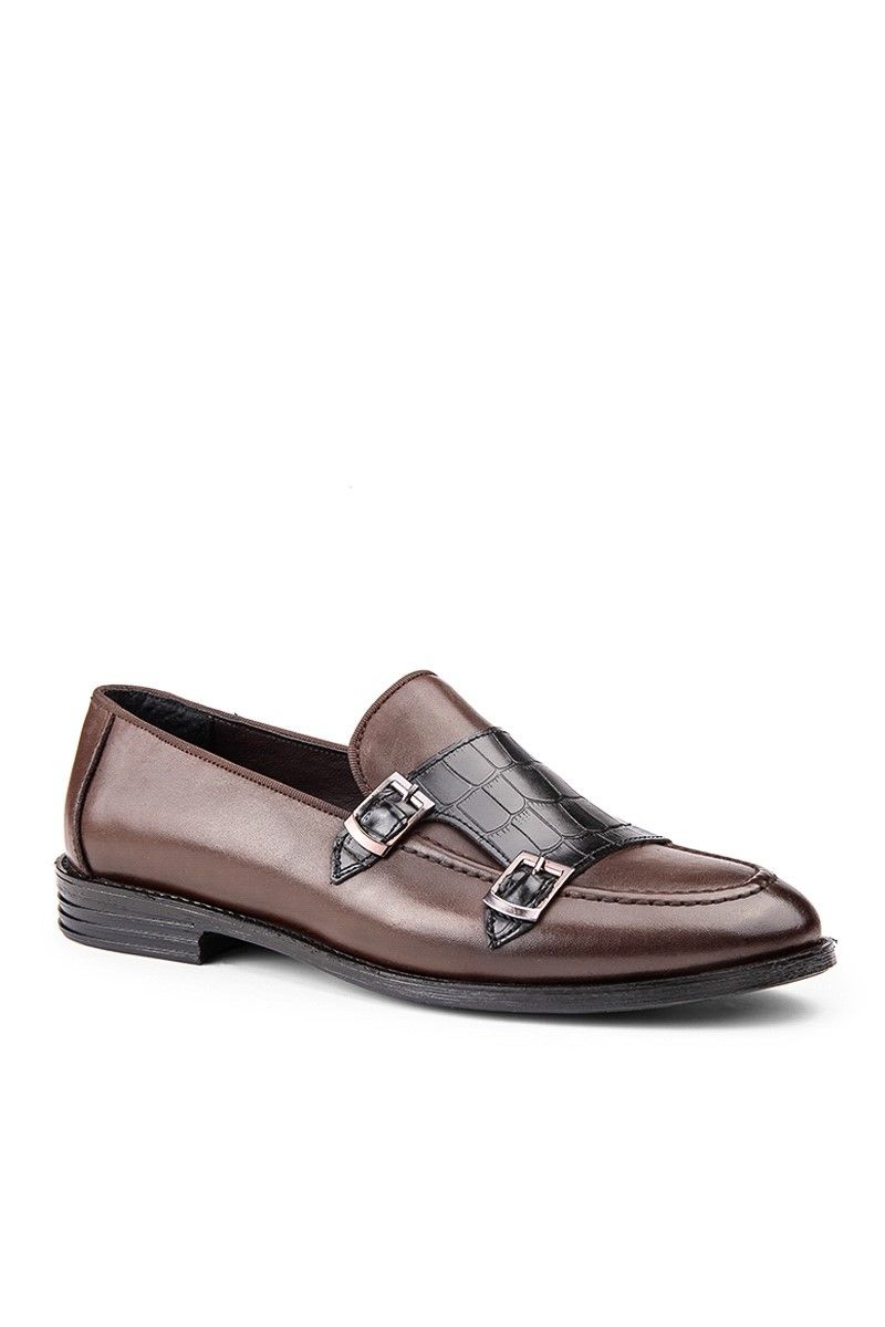 Ducavelli Men's Real Leather Monk Loafers - Brown #362514805