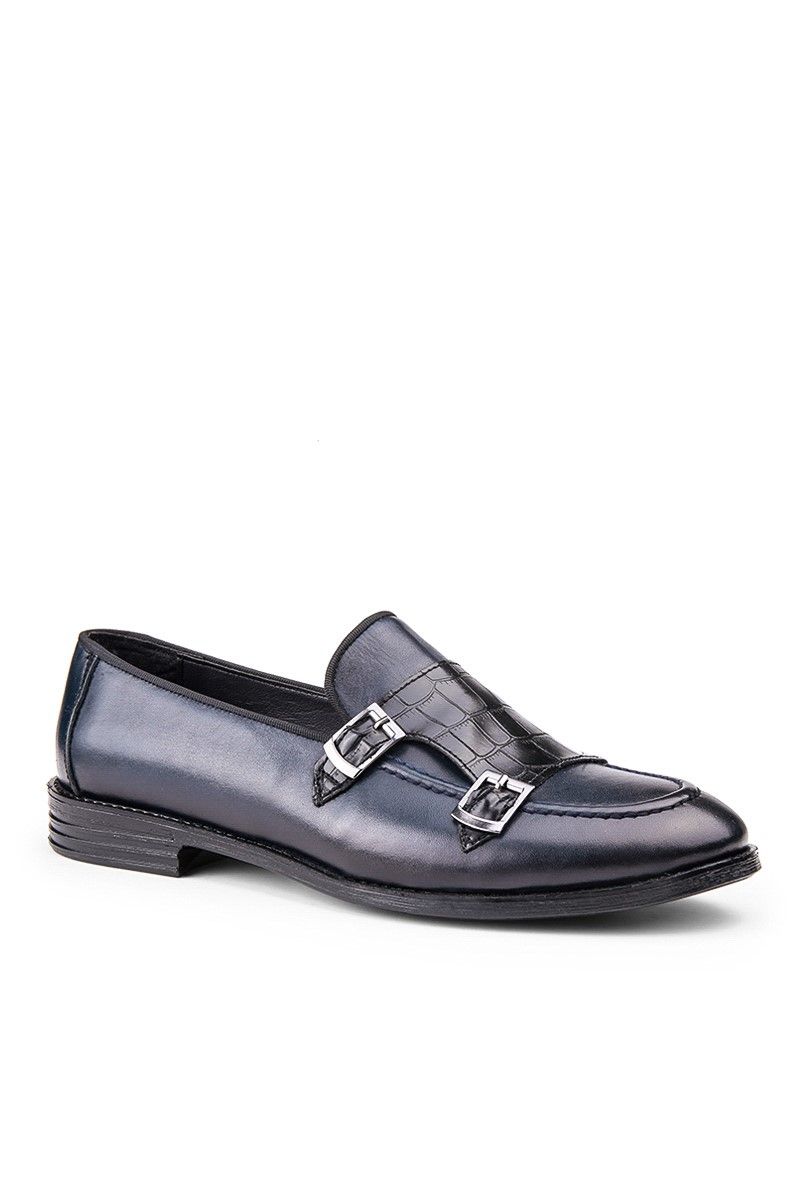 Ducavelli Men's Real Leather Monk Loafers - Dark Blue #362514799