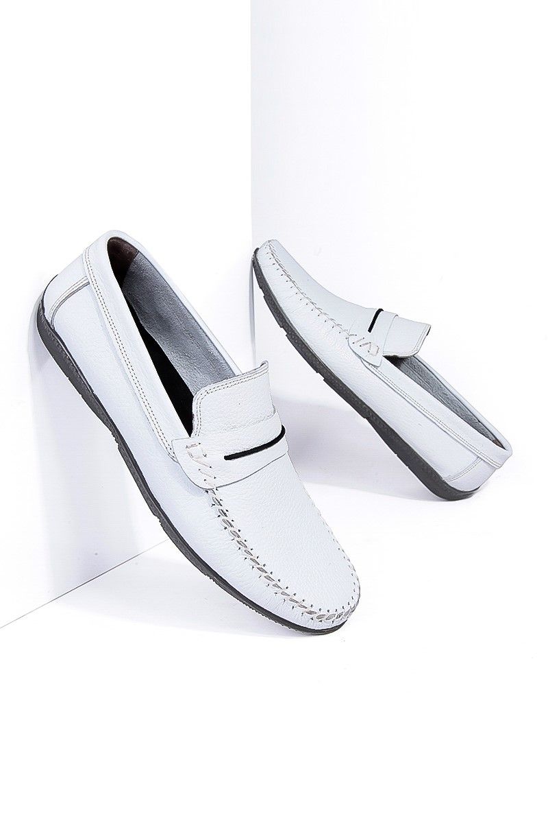 GPC Men's Real Leather Penny Loafers - White #795965700