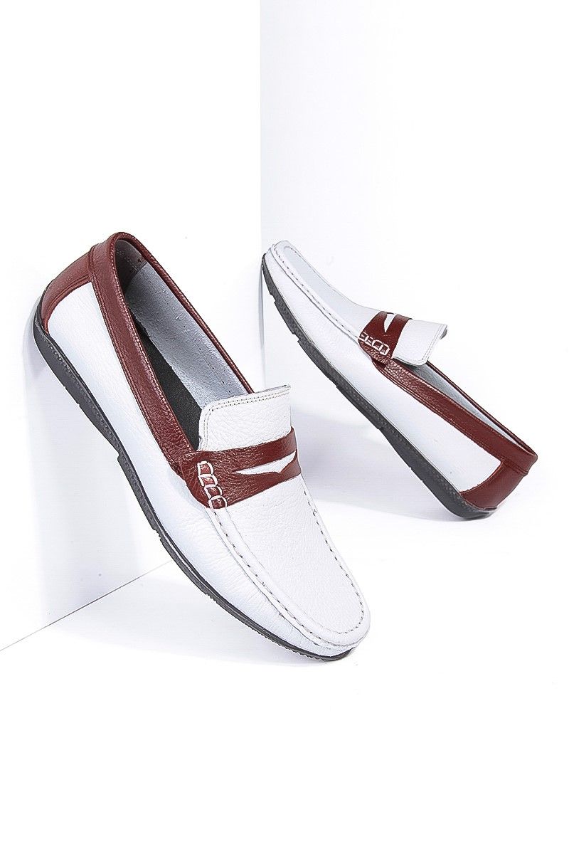 GPC Men's Real Leather Penny Loafers - White, Red #795965693