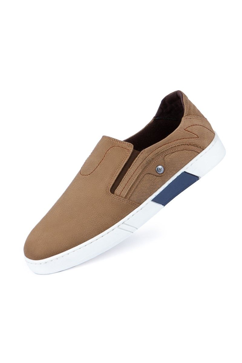Men's Real Leather Trainers - Beige #979827