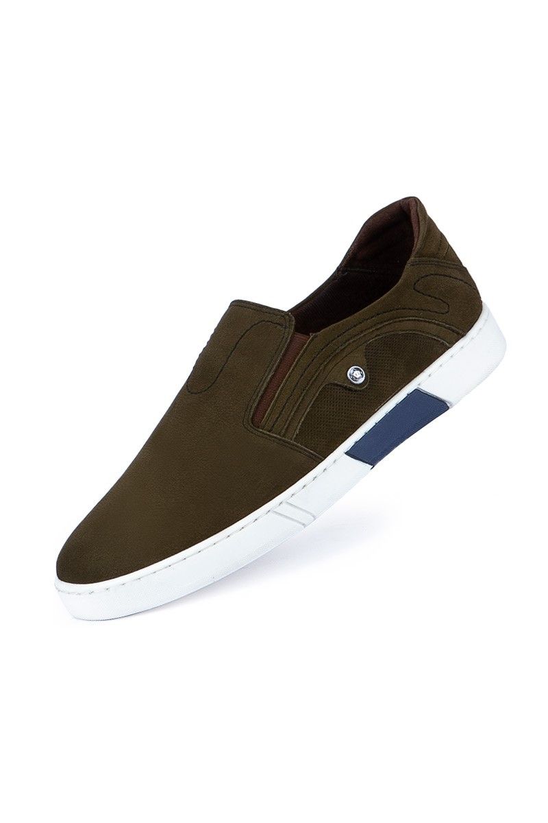 Men's Real Leather Trainers - Khaki #979830