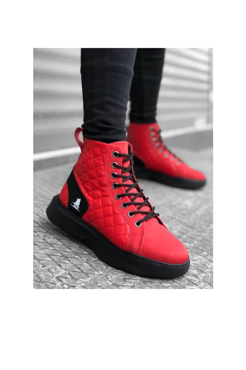 BA0159 crvene prošivene muške sportske čizme s visokom petom na vezanje #322294