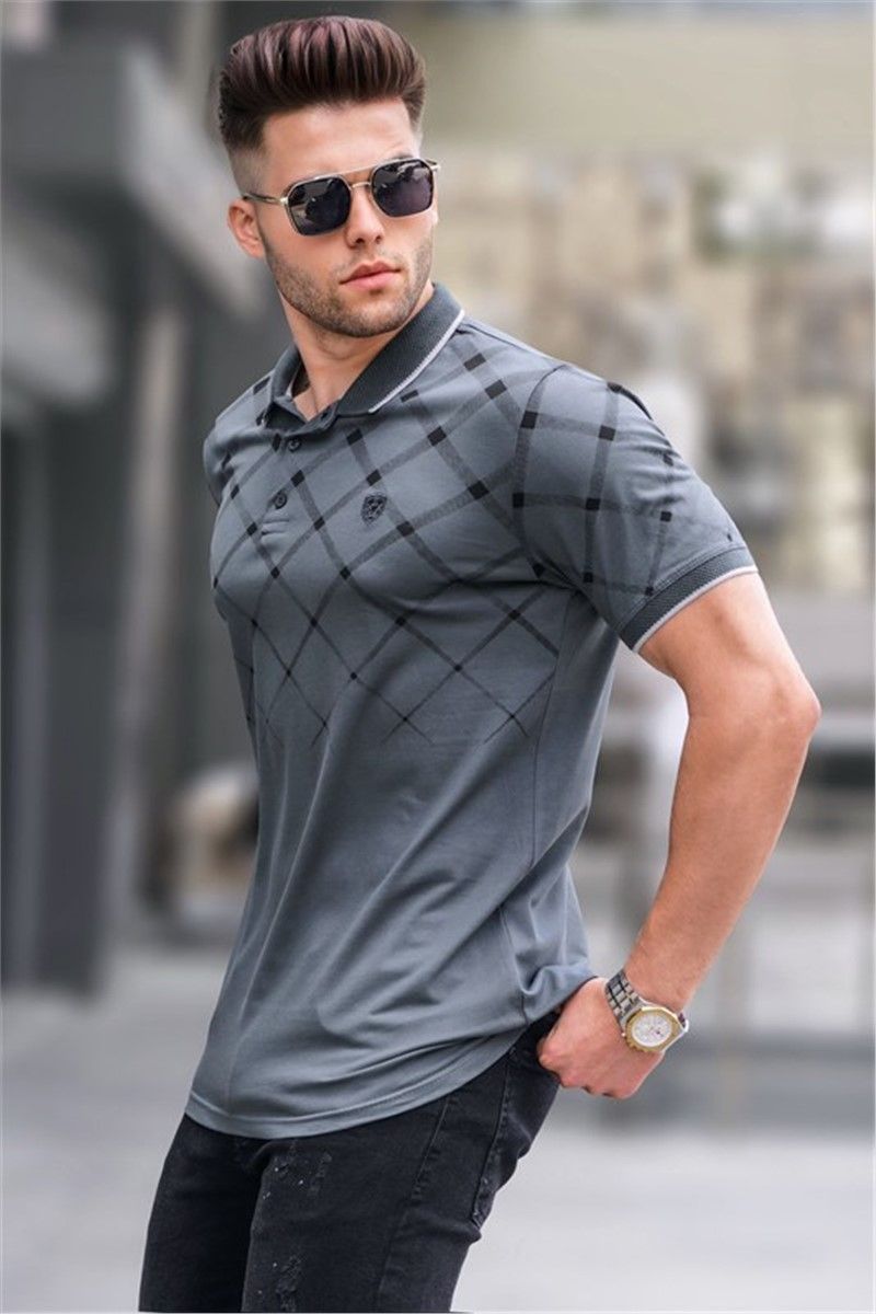Men's t-shirt with collar 5867 - Smoky gray #333675