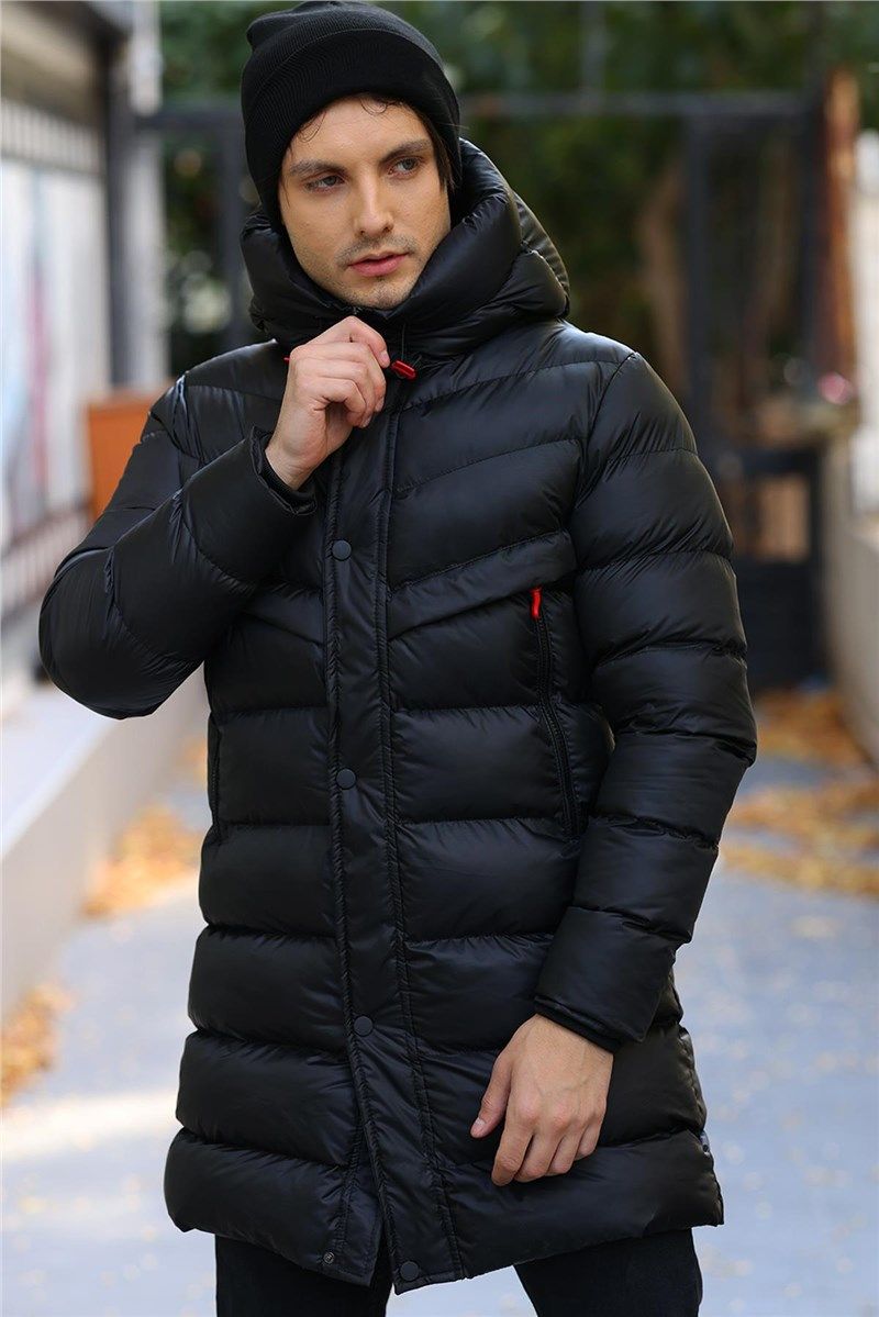 Men's Waterproof Windproof Long Hooded Jacket - Black #409087