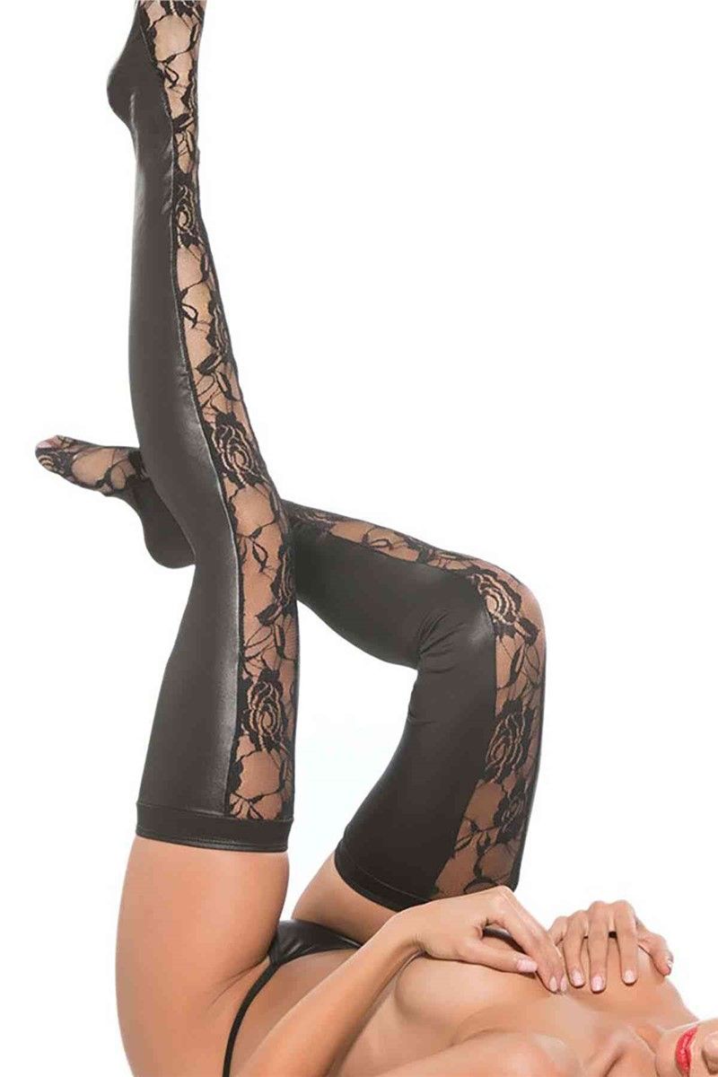 Women's sexy lace leather socks - Black # 309991