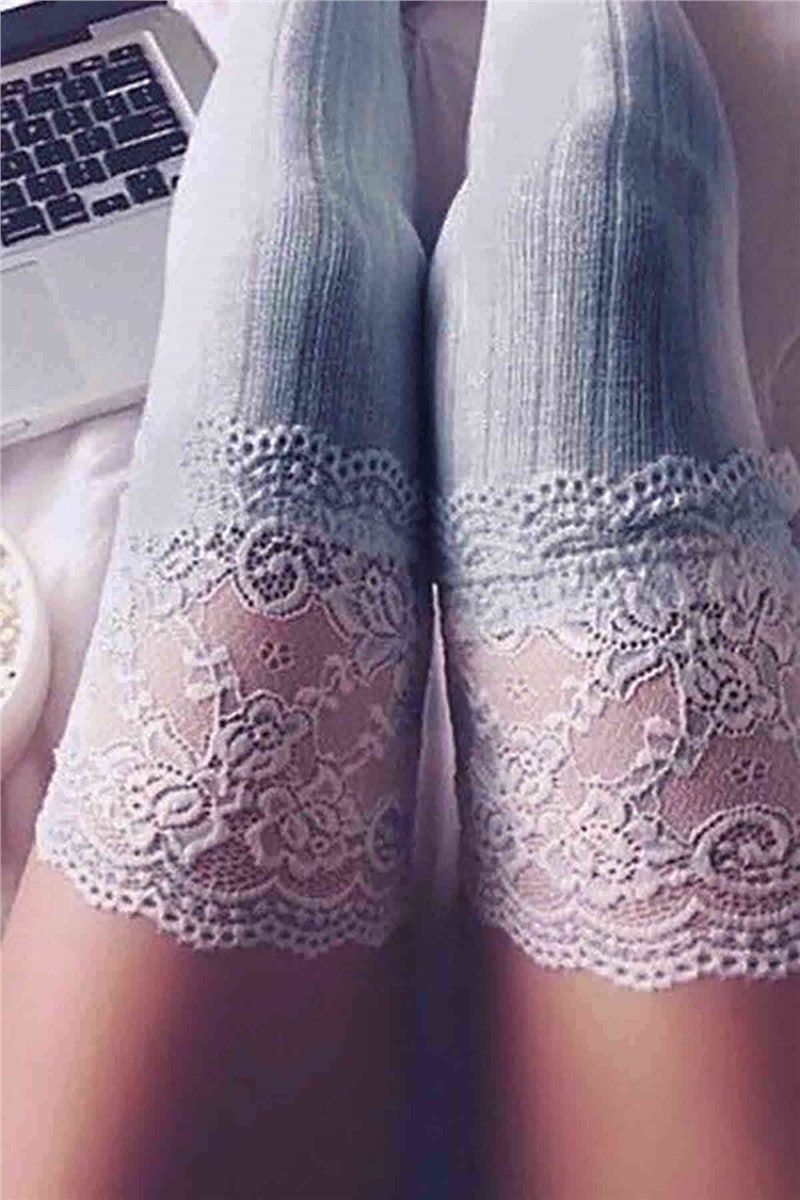 Pletene čarape s čipkom - sive #310293