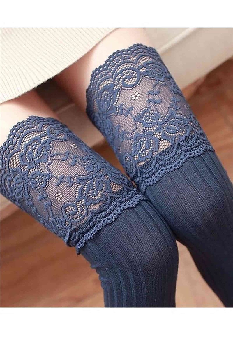 Knitted socks with lace - Blue # 310294