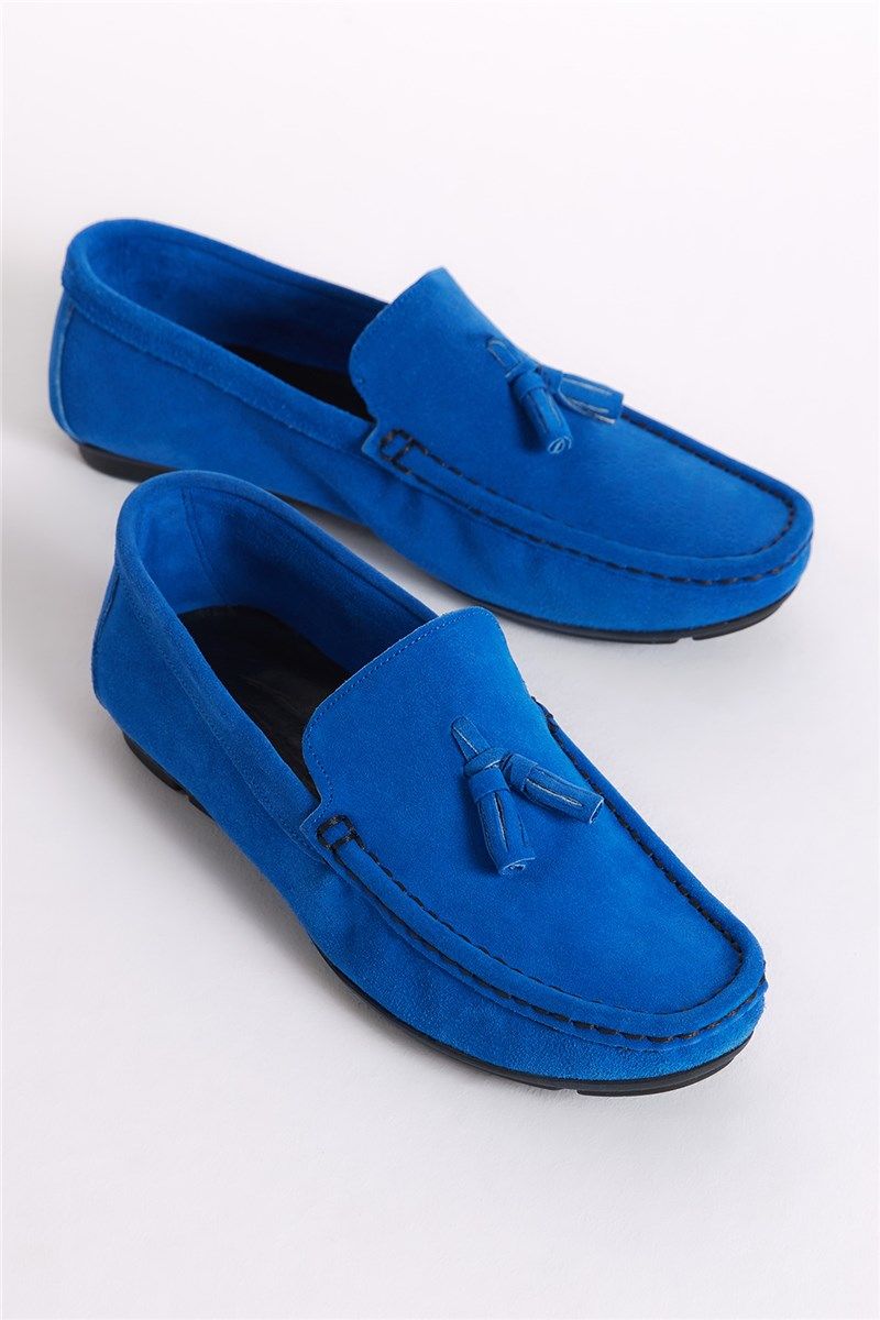 Men's Natural Suede Loafers - Blue #401242