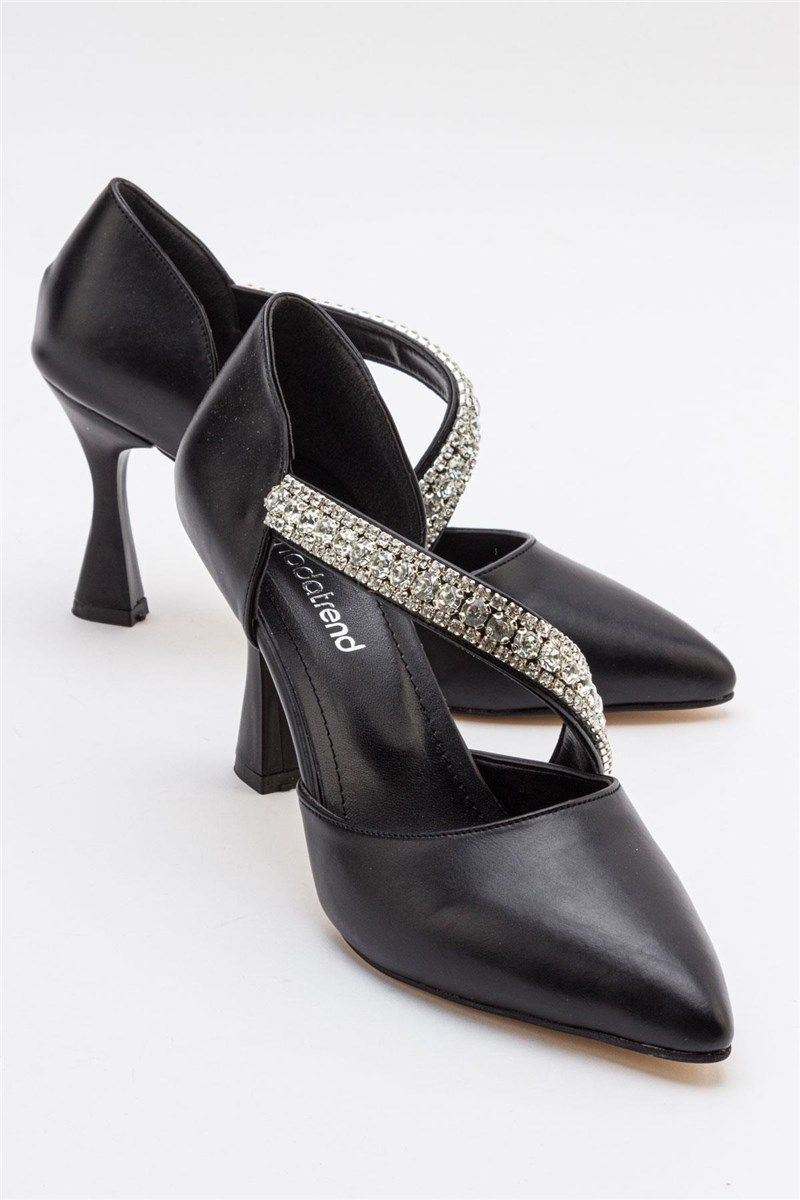 Дамски елегантни обувки с ток - Черни #385458