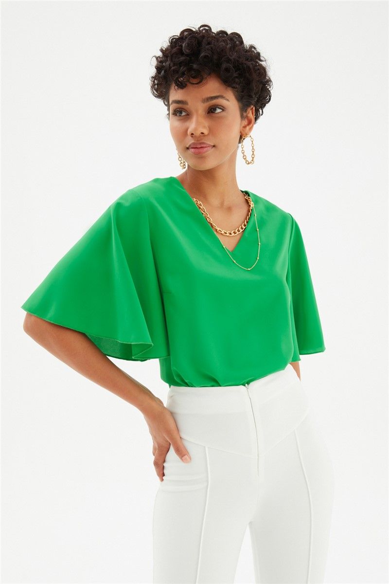 Women's blouse with wide sleeves - Green #334241