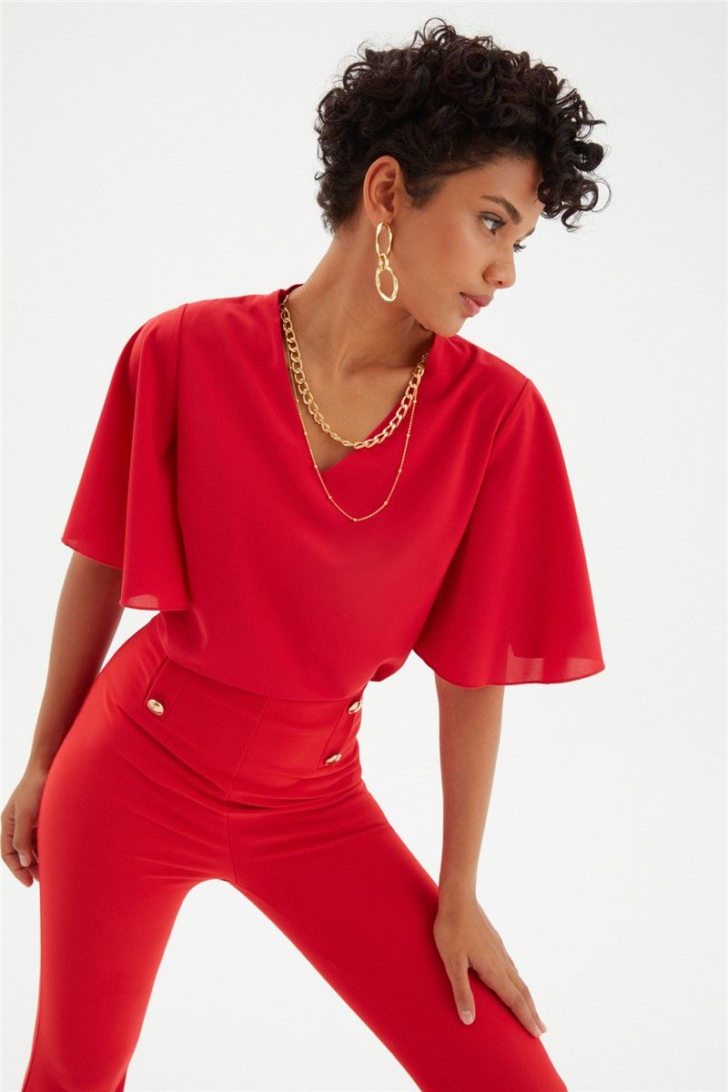Women's Blouse with Wide Sleeves - Red #334240