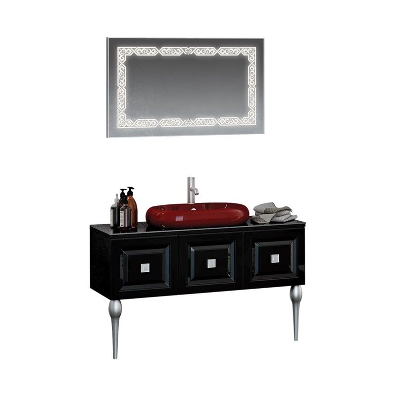 Nplus Century Silver Bathroom Cabinet with Sink and Mirror 120cm - Black #337583