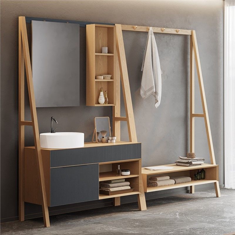 Orka Aura Bathroom cabinet with sink and mirror 240 cm - Oak-Anthracite #341696